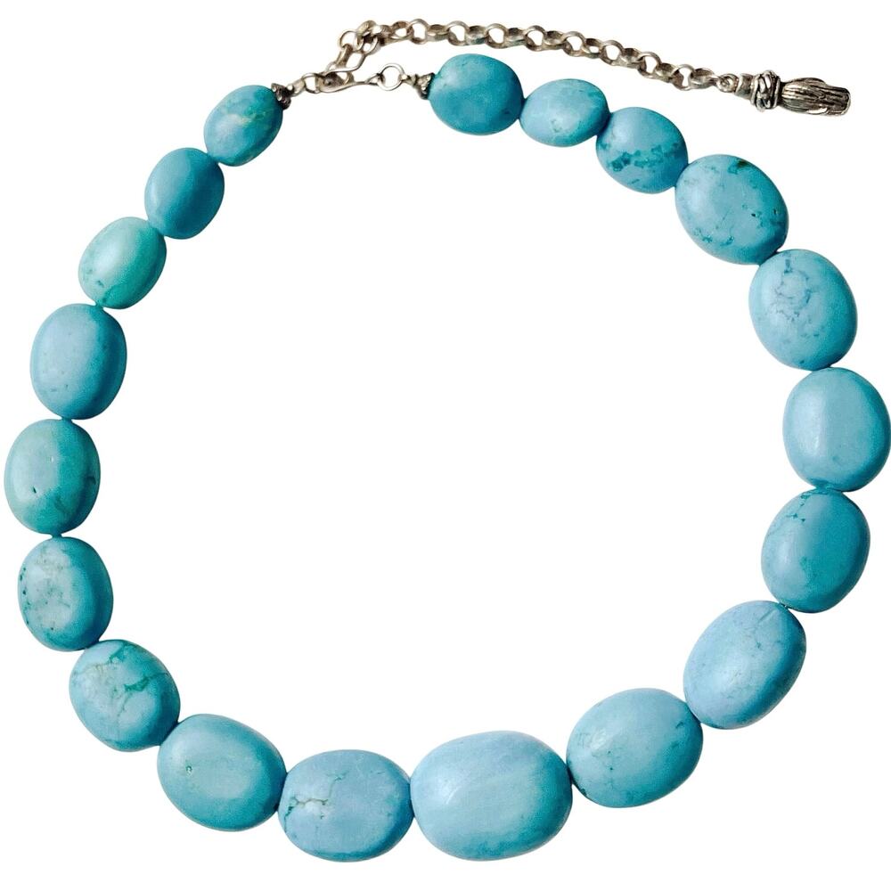 Vintage Turquoise (Reconstituted) Necklace, Southwestern Beaded Adjustable 1990s